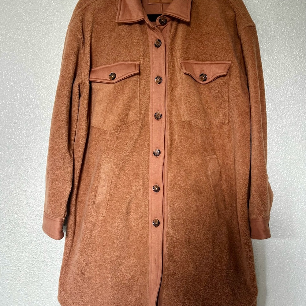 Blank NYC Brown Button-Front Fleece Womens Shacket Size Small